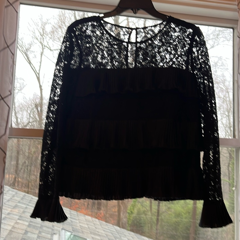 JCrew size 10 lined black lace and ruffle top